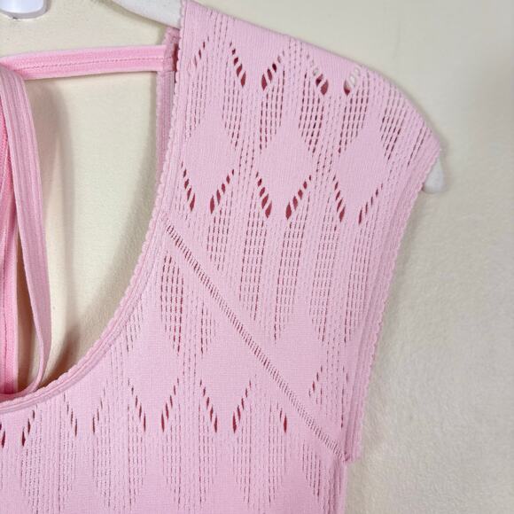 Free People Light Pink Cap Sleeve Open Back Laser Cut Robin Seamless Midi Dress - Picture 4 of 14